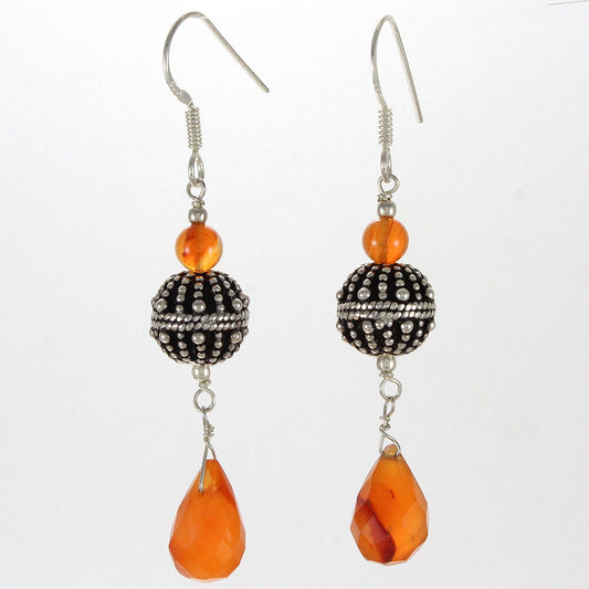 925 SOLID STERLING SILVER NATURAL CARNELIAN GEMSTONE HOOK EARRING