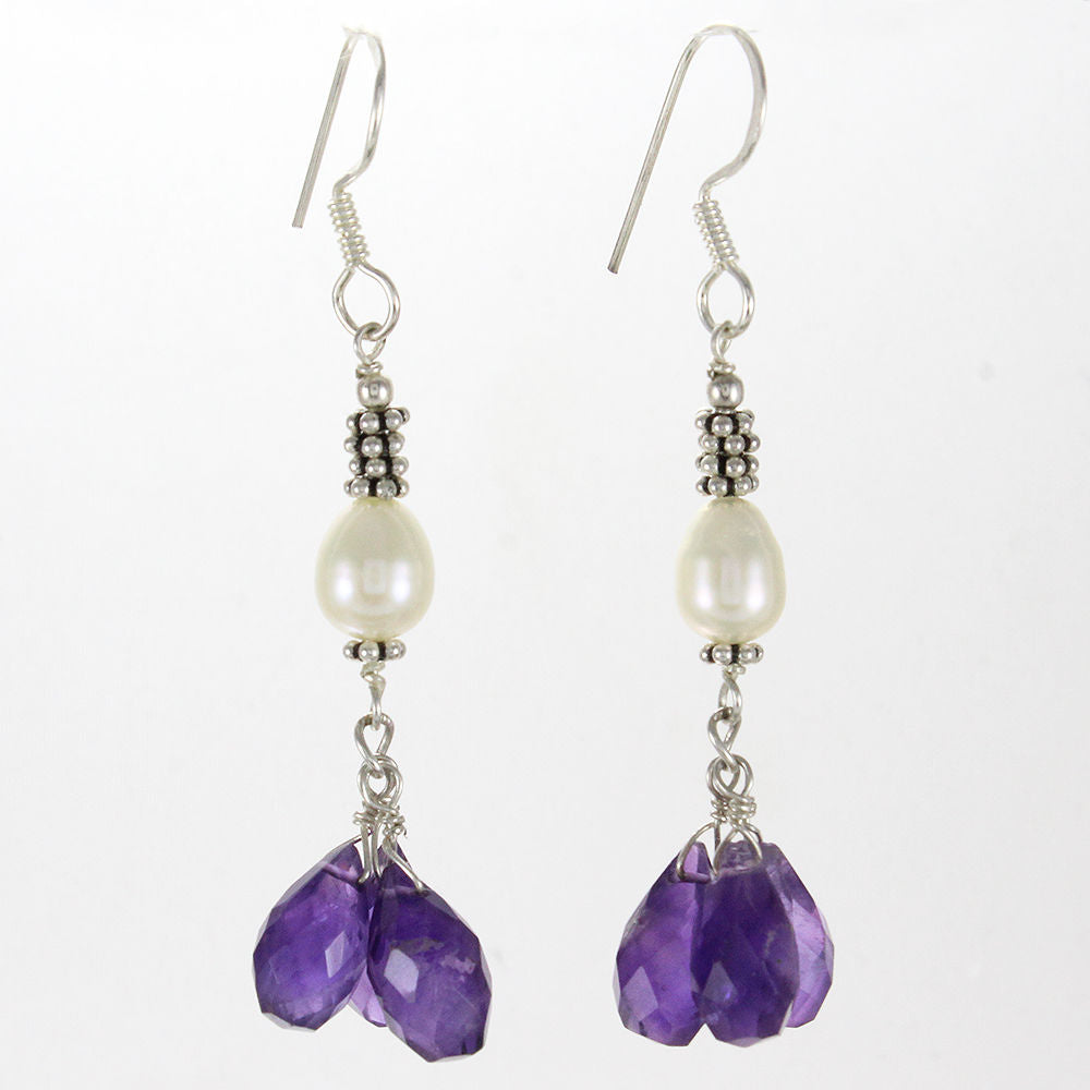 925 SOLID STERLING SILVER NATURAL AMETHYST GEMSTONE HOOK EARRING