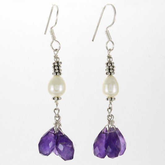 925 SOLID STERLING SILVER NATURAL AMETHYST GEMSTONE HOOK EARRING