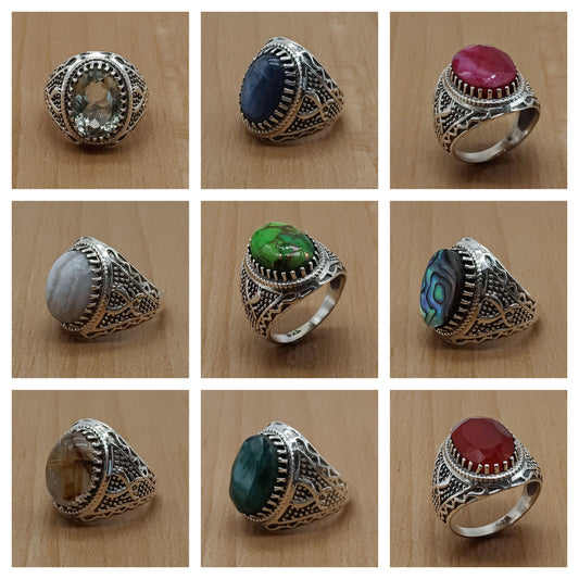 925 SOLID STERLING SILVER NATURAL GEMSTONES RINGS, ALL SIZES AVAILABLE
