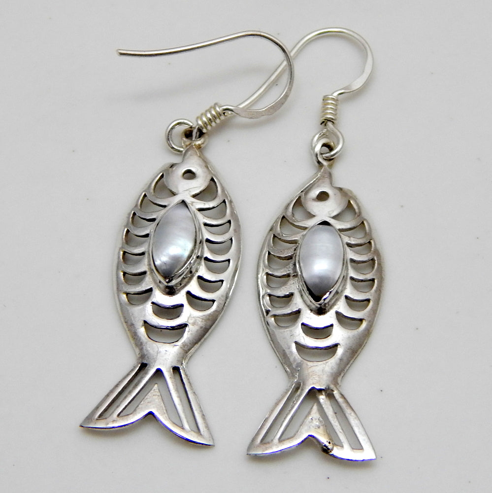925 SOLID STERLING SILVER NATURAL MOTHER OF PEARL GEMSTONE HOOK EARRING