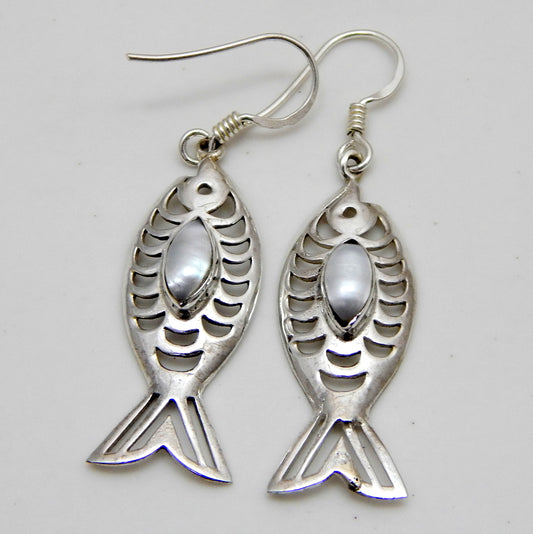925 SOLID STERLING SILVER NATURAL MOTHER OF PEARL GEMSTONE HOOK EARRING