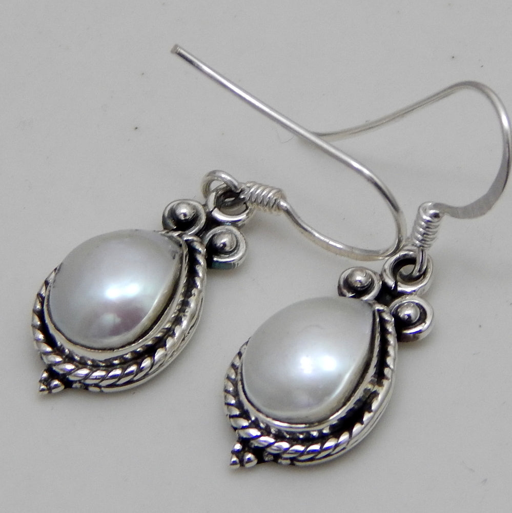 925 SOLID STERLING SILVER NATURAL MOTHER OF PEARL GEMSTONE HOOK EARRING