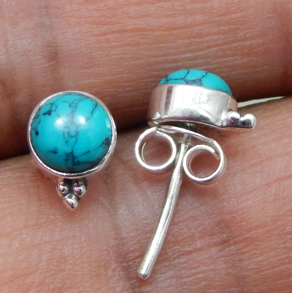 925 SOLID STERLING SILVER NATURAL TURQUOISE GEMSTONE STUD EARRING