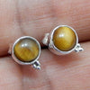 925 SOLID STERLING SILVER NATURAL TIGER EYE GEMSTONE STUD EARRING