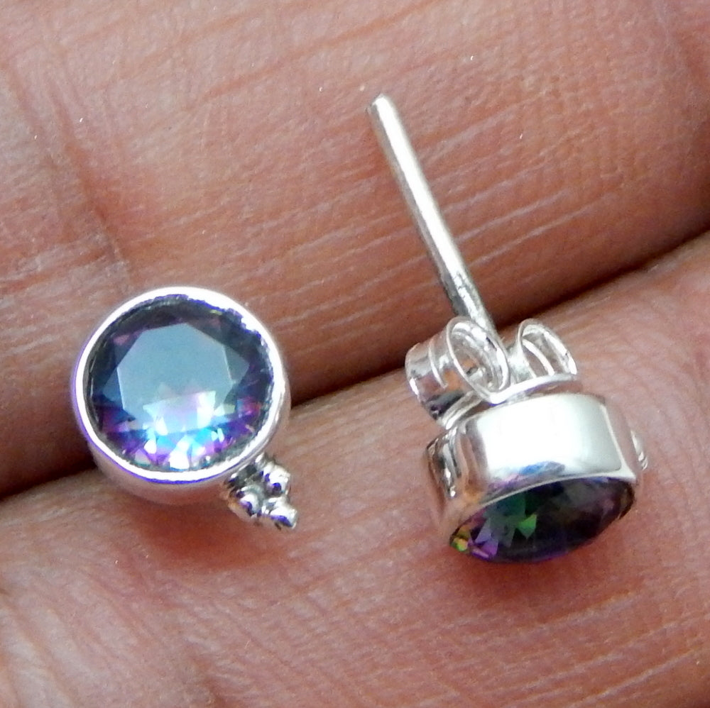 925 SOLID STERLING SILVER NATURAL MYSTIC TOPAZ GEMSTONE STUD EARRING