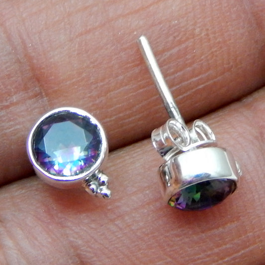 925 SOLID STERLING SILVER NATURAL MYSTIC TOPAZ GEMSTONE STUD EARRING