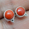925 SOLID STERLING SILVER NATURAL RED CORAL GEMSTONE STUD EARRING