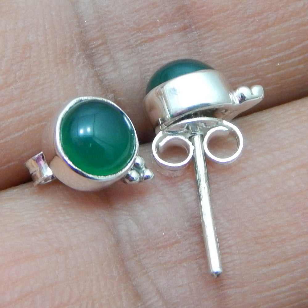 925 SOLID STERLING SILVER NATURAL GREEN ONYX GEMSTONE STUD EARRING