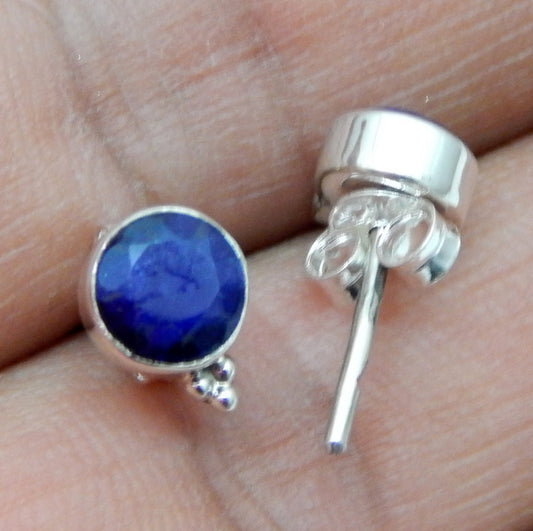 925 SOLID STERLING SILVER NATURAL BLUE SAPPHIRE GEMSTONE STUD EARRING
