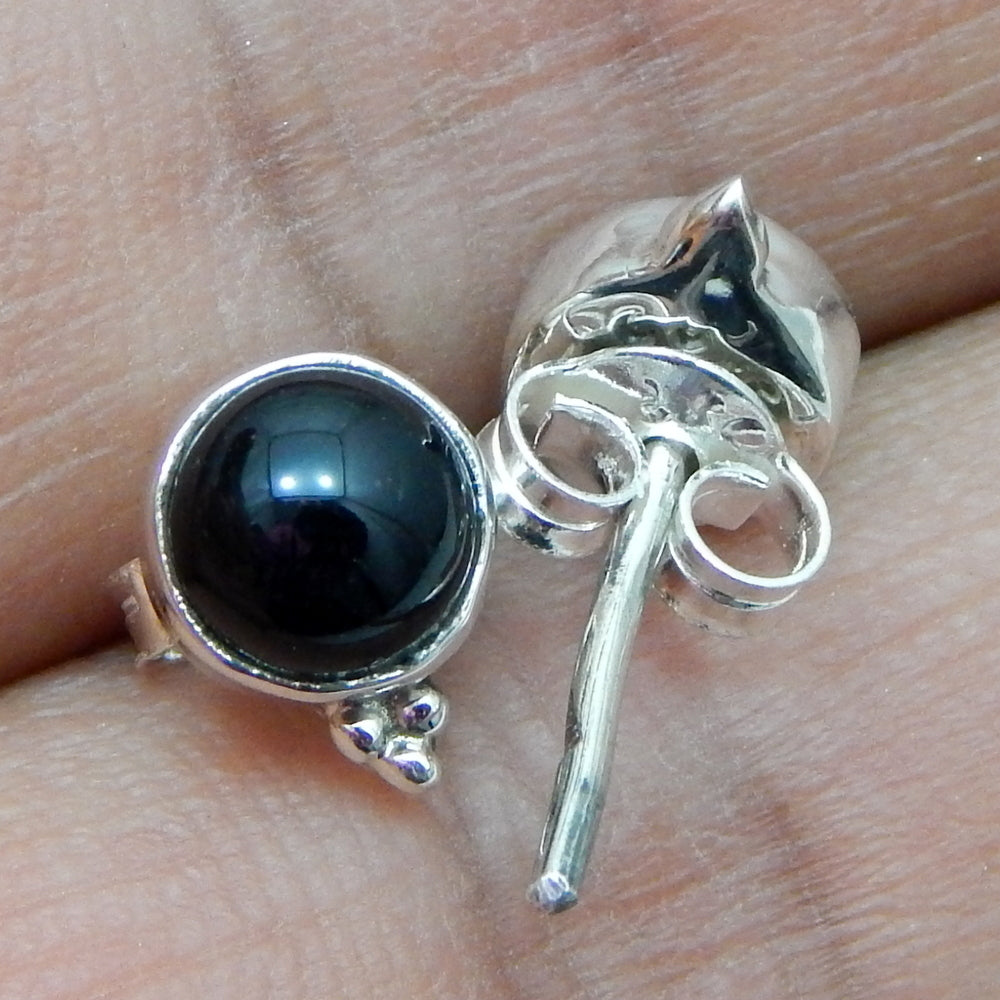 925 SOLID STERLING SILVER NATURAL BLACK ONYX GEMSTONE STUD EARRING