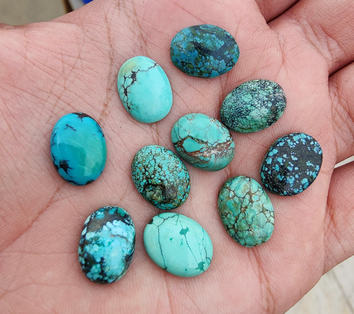 AAA+ QUALITY NATURAL TIBETAN TURQUOISE OVAL SHAPE CABOCHON FLAT BACK CALIBRATED WHOLESALE GEMSTONES, ALL SIZES AVAILABLE
