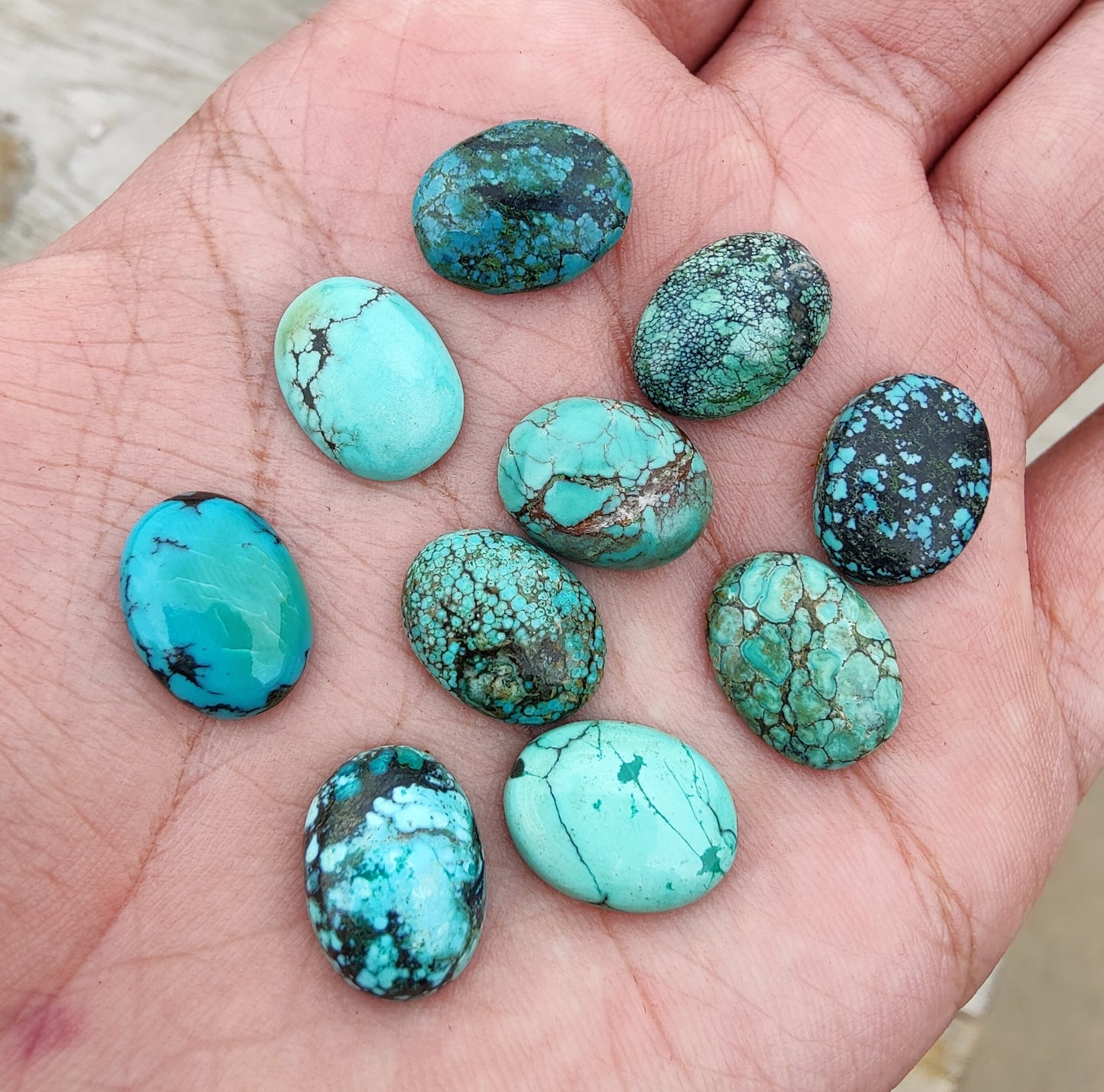 AAA+ QUALITY NATURAL TIBETAN TURQUOISE OVAL SHAPE CABOCHON FLAT BACK CALIBRATED WHOLESALE GEMSTONES, ALL SIZES AVAILABLE