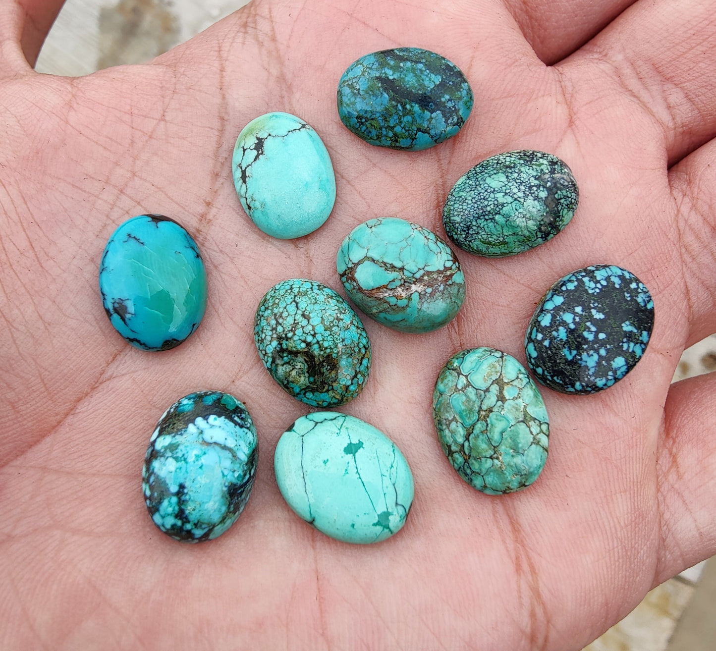 AAA+ QUALITY NATURAL TIBETAN TURQUOISE OVAL SHAPE CABOCHON FLAT BACK CALIBRATED WHOLESALE GEMSTONES, ALL SIZES AVAILABLE
