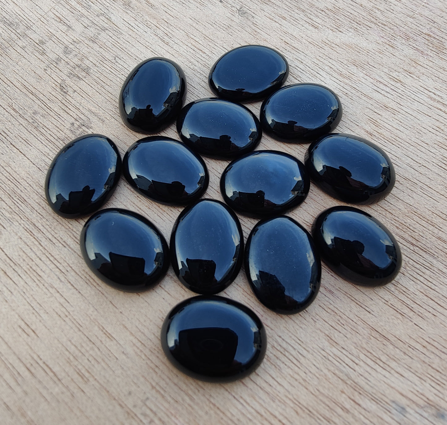 AAA+ QUALITY NATURAL BLACK ONYX CABOCHON FLAT BACK OVAL SHAPE CALIBRATED GEMSTONES, ALL SIZES AVAILABLE