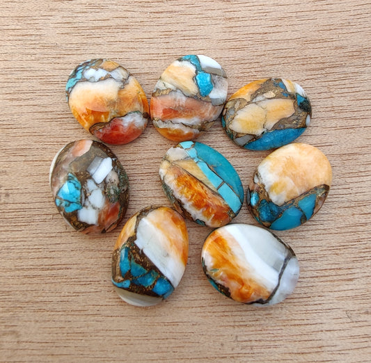 AAA+ QUALITY NATURAL SPINY OYSTER TURQUOISE OVAL SHAPE FLAT BACK CABOCHON CALIBRATED GEMSTONES, ALL SIZES AVAILABLE