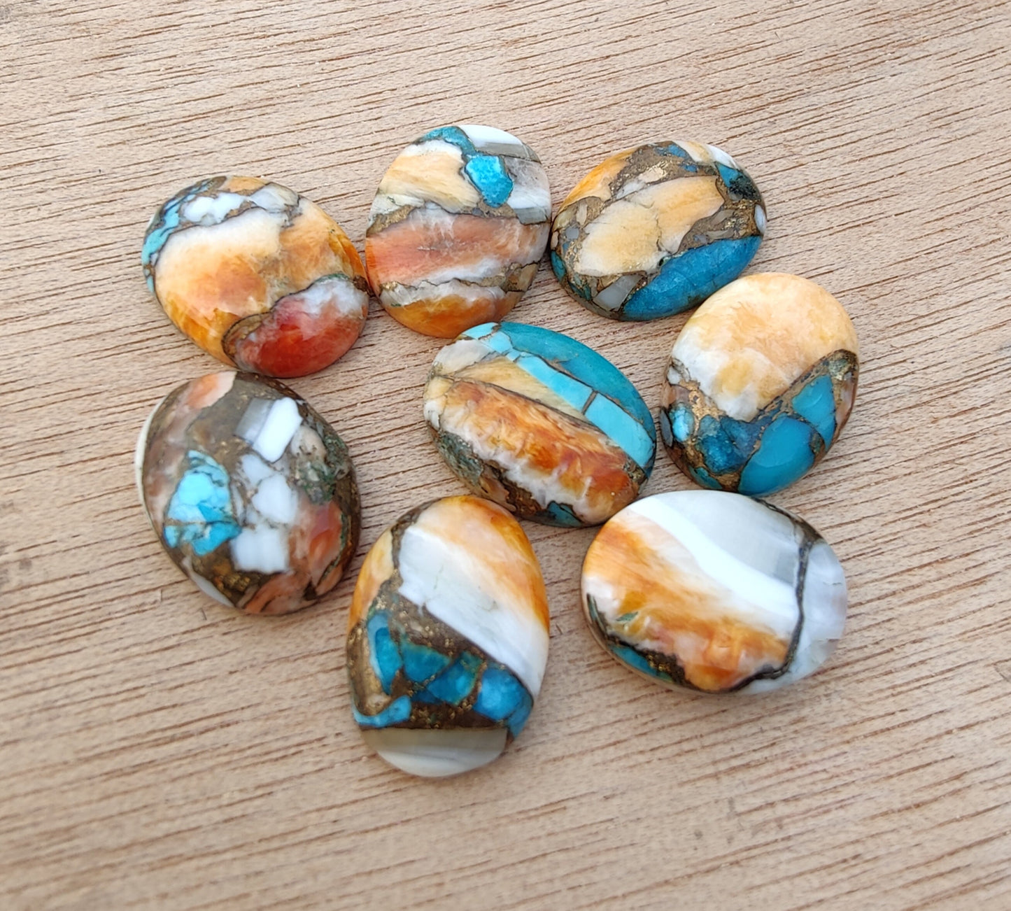 AAA+ QUALITY NATURAL SPINY OYSTER TURQUOISE OVAL SHAPE FLAT BACK CABOCHON CALIBRATED GEMSTONES, ALL SIZES AVAILABLE