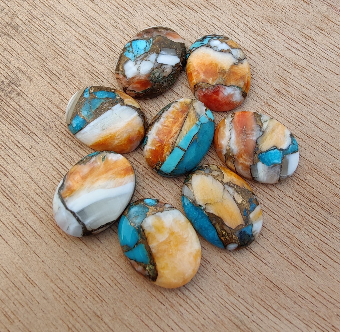 AAA+ QUALITY NATURAL SPINY OYSTER TURQUOISE OVAL SHAPE FLAT BACK CABOCHON CALIBRATED GEMSTONES, ALL SIZES AVAILABLE