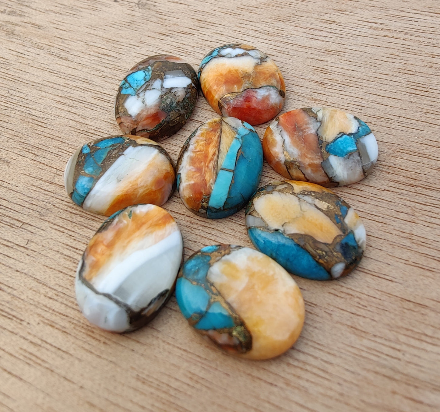 AAA+ QUALITY NATURAL SPINY OYSTER TURQUOISE OVAL SHAPE FLAT BACK CABOCHON CALIBRATED GEMSTONES, ALL SIZES AVAILABLE