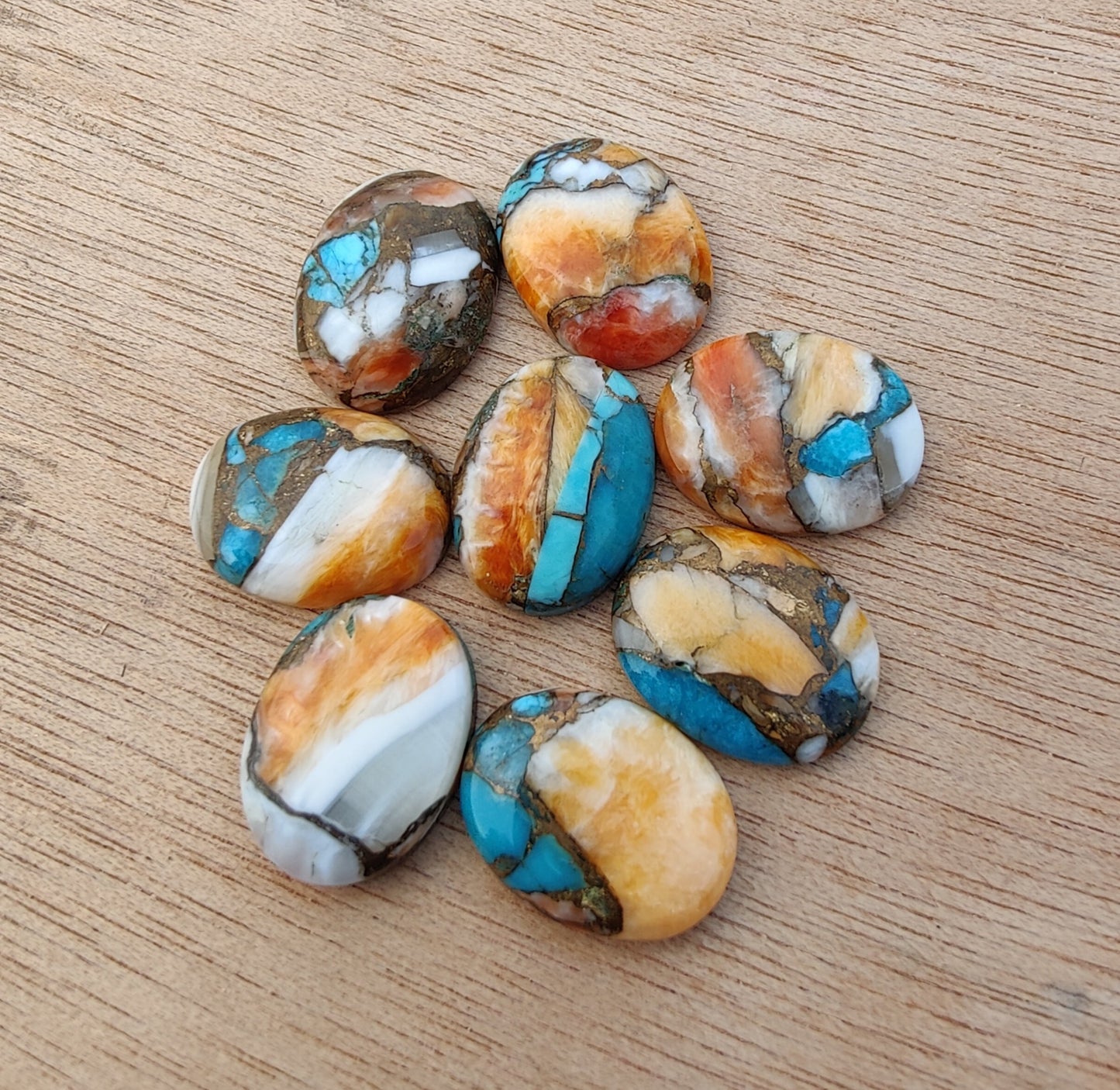 AAA+ QUALITY NATURAL SPINY OYSTER TURQUOISE OVAL SHAPE FLAT BACK CABOCHON CALIBRATED GEMSTONES, ALL SIZES AVAILABLE