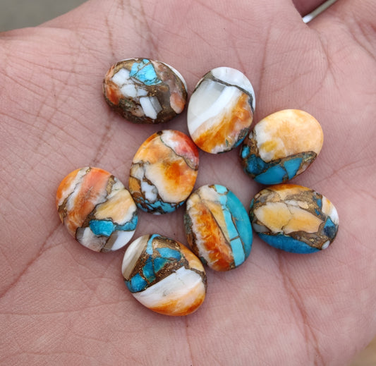 AAA+ QUALITY NATURAL SPINY OYSTER TURQUOISE OVAL SHAPE FLAT BACK CABOCHON CALIBRATED GEMSTONES, ALL SIZES AVAILABLE