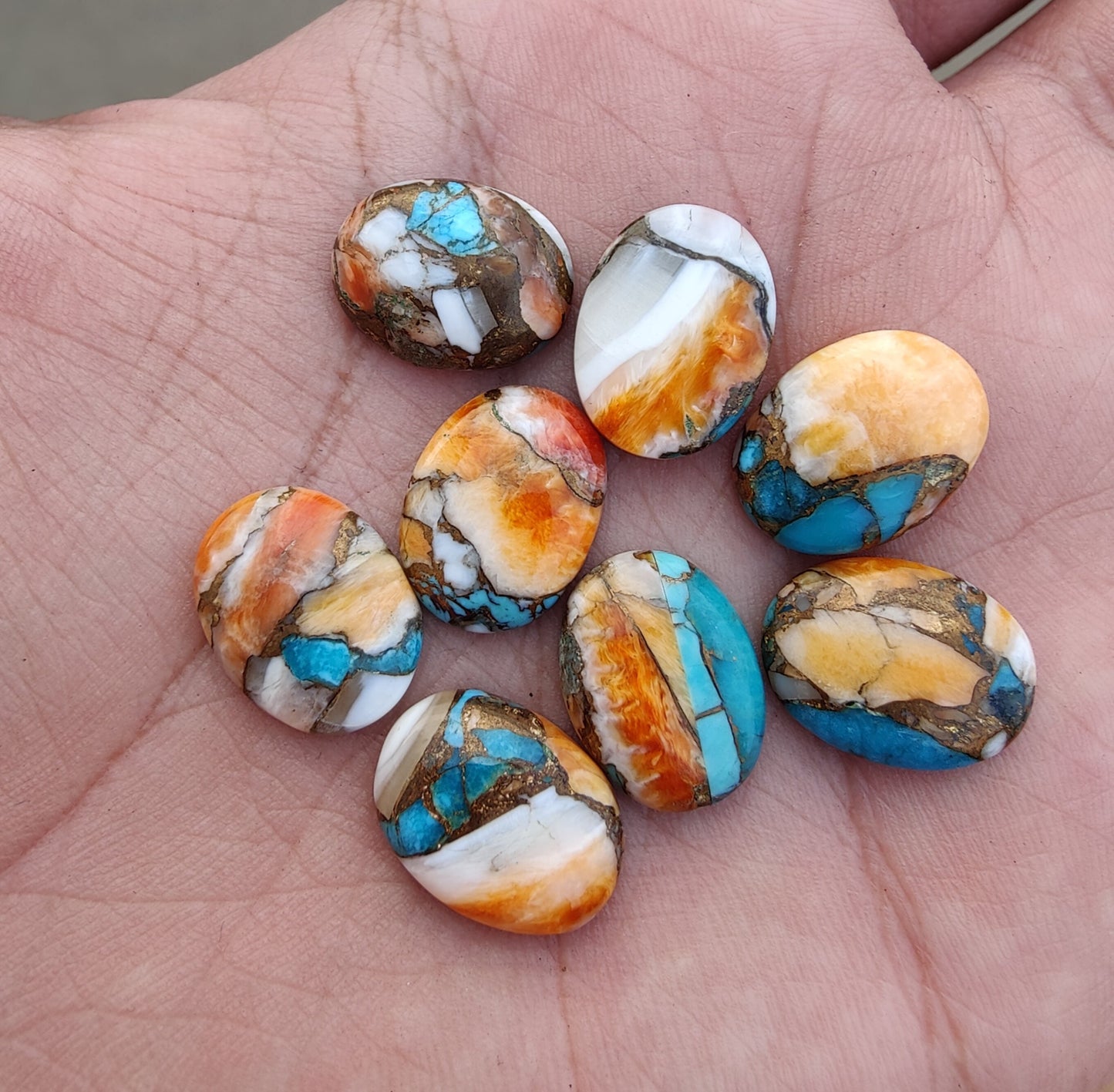 AAA+ QUALITY NATURAL SPINY OYSTER TURQUOISE OVAL SHAPE FLAT BACK CABOCHON CALIBRATED GEMSTONES, ALL SIZES AVAILABLE