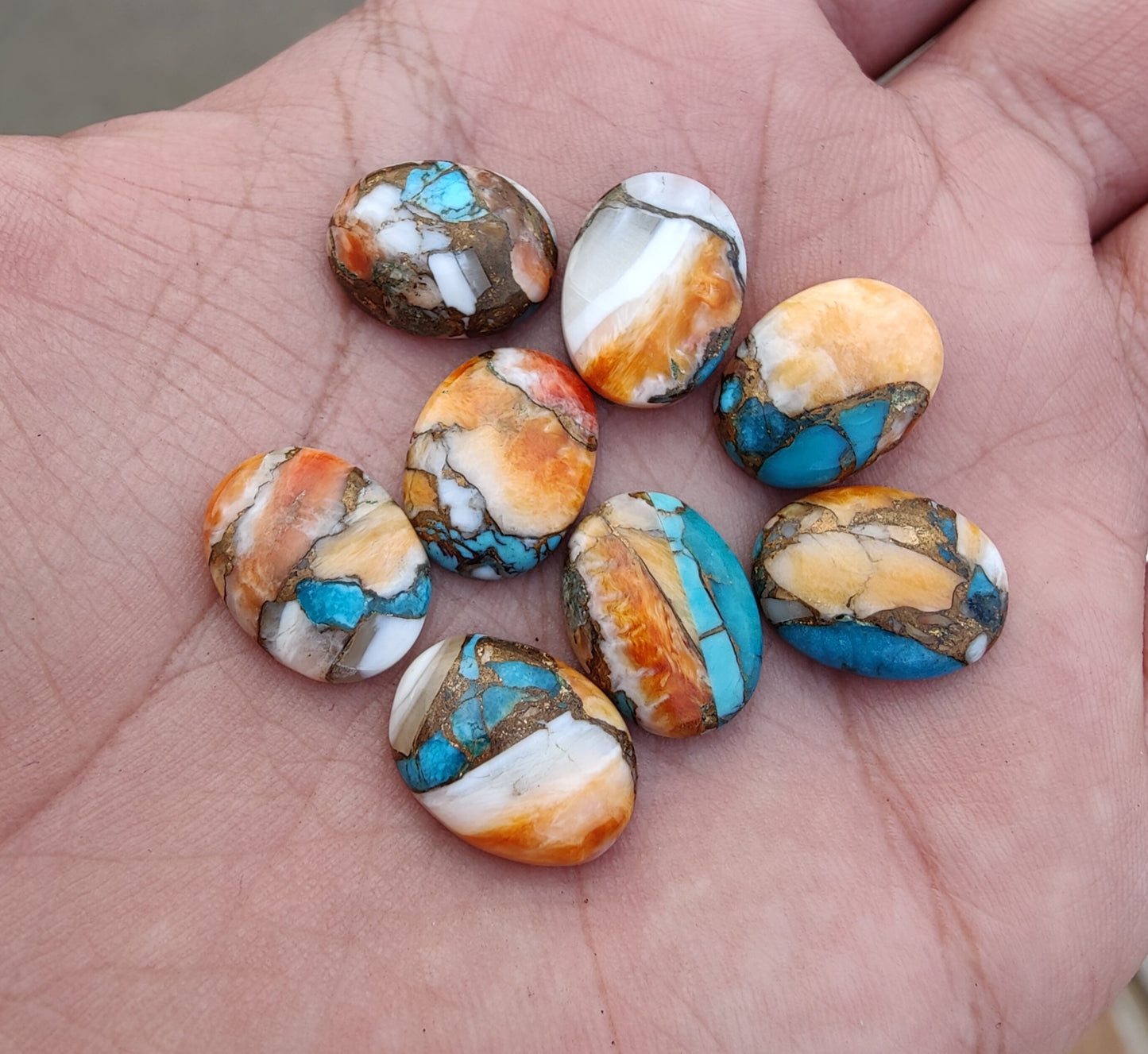 AAA+ QUALITY NATURAL SPINY OYSTER TURQUOISE OVAL SHAPE FLAT BACK CABOCHON CALIBRATED GEMSTONES, ALL SIZES AVAILABLE