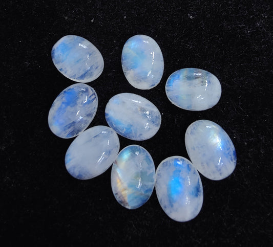 AAA+ QUALITY NATURAL RAINBOW MOONSTONE OVAL SHAPE CABOCHON FLAT BACK CALIRATED GEMSTONES, ALL SIZES AVAILABLE