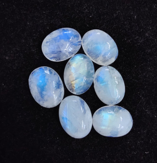 AAA+ QUALITY NATURAL RAINBOW MOONSTONE OVAL SHAPE CABOCHON FLAT BACK CALIRATED GEMSTONES, ALL SIZES AVAILABLE