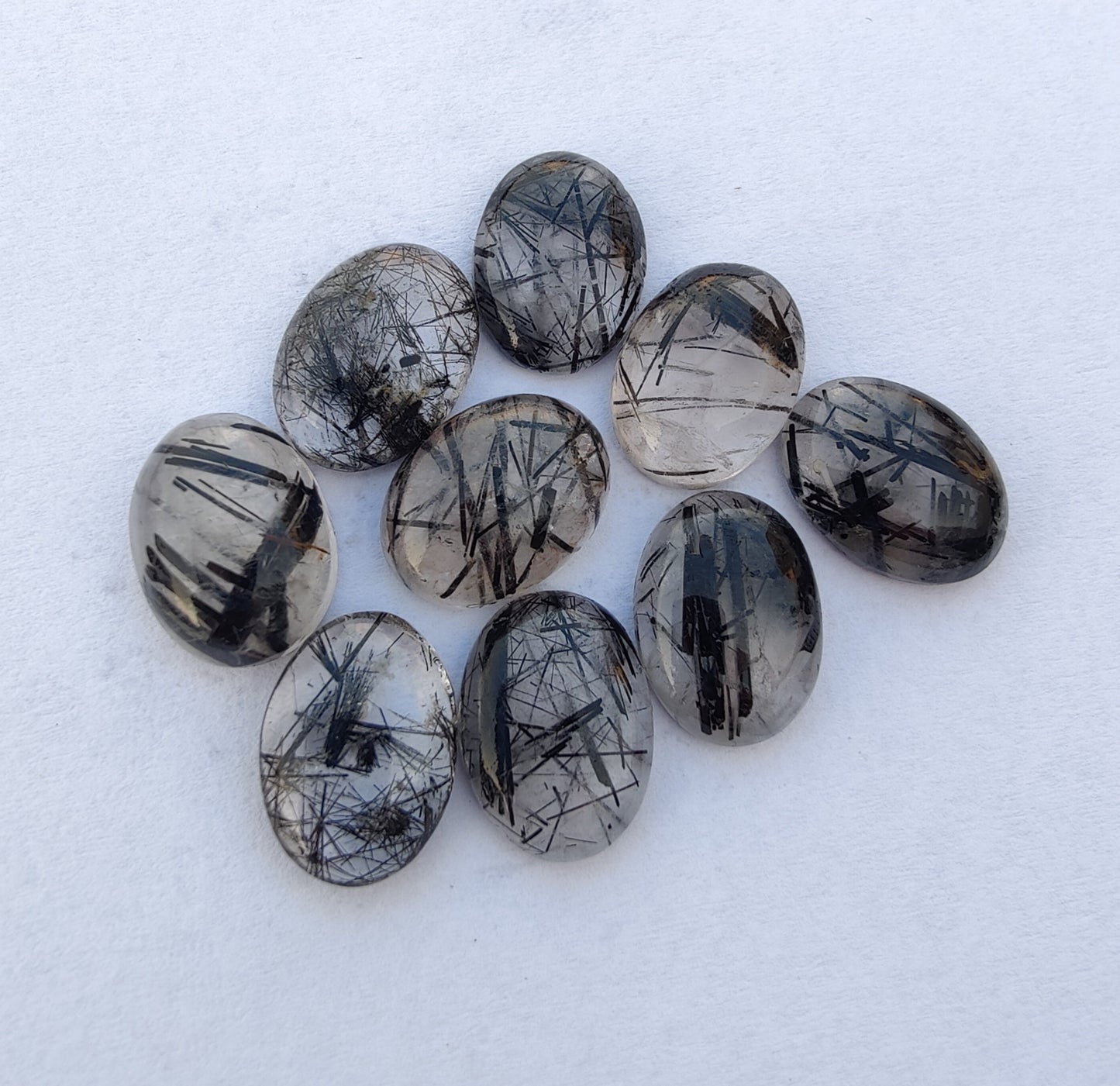 NATURAL BLACK RUTILE OVAL SHAPE CABOCHON FLAT BACK CALIBRATED TOP GRADE GEMSTONES, ALL SIZES AVAILABLE