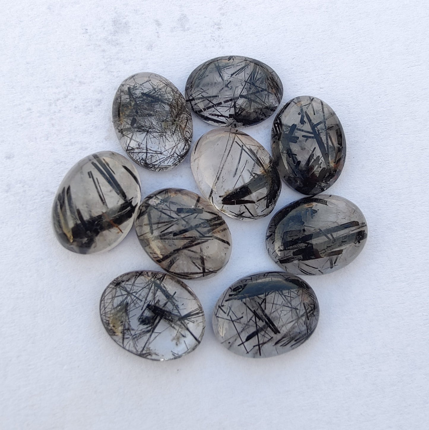 NATURAL BLACK RUTILE OVAL SHAPE CABOCHON FLAT BACK CALIBRATED TOP GRADE GEMSTONES, ALL SIZES AVAILABLE