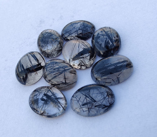 NATURAL BLACK RUTILE OVAL SHAPE CABOCHON FLAT BACK CALIBRATED TOP GRADE GEMSTONES, ALL SIZES AVAILABLE
