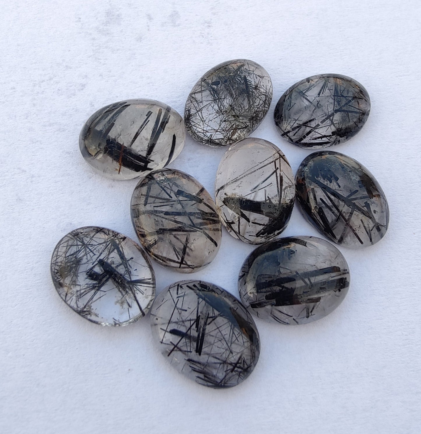 NATURAL BLACK RUTILE OVAL SHAPE CABOCHON FLAT BACK CALIBRATED TOP GRADE GEMSTONES, ALL SIZES AVAILABLE