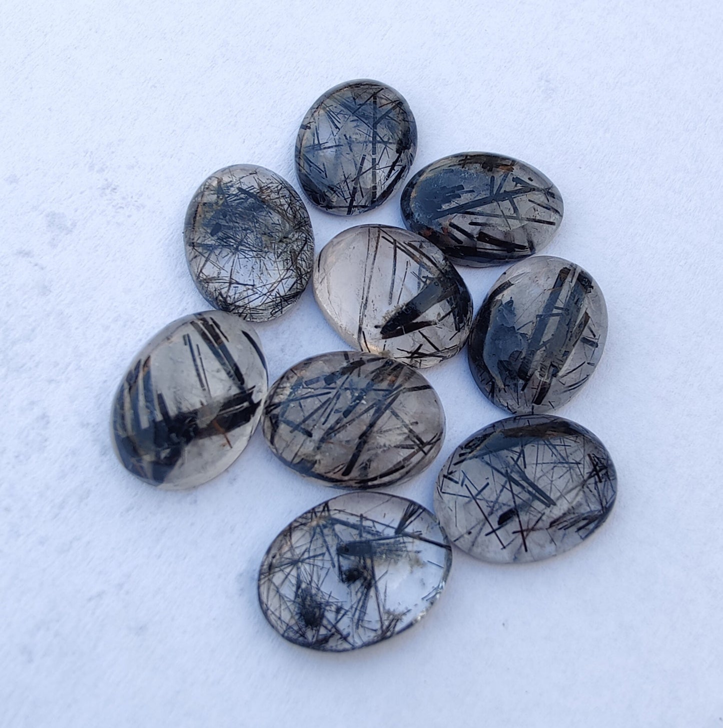 NATURAL BLACK RUTILE OVAL SHAPE CABOCHON FLAT BACK CALIBRATED TOP GRADE GEMSTONES, ALL SIZES AVAILABLE