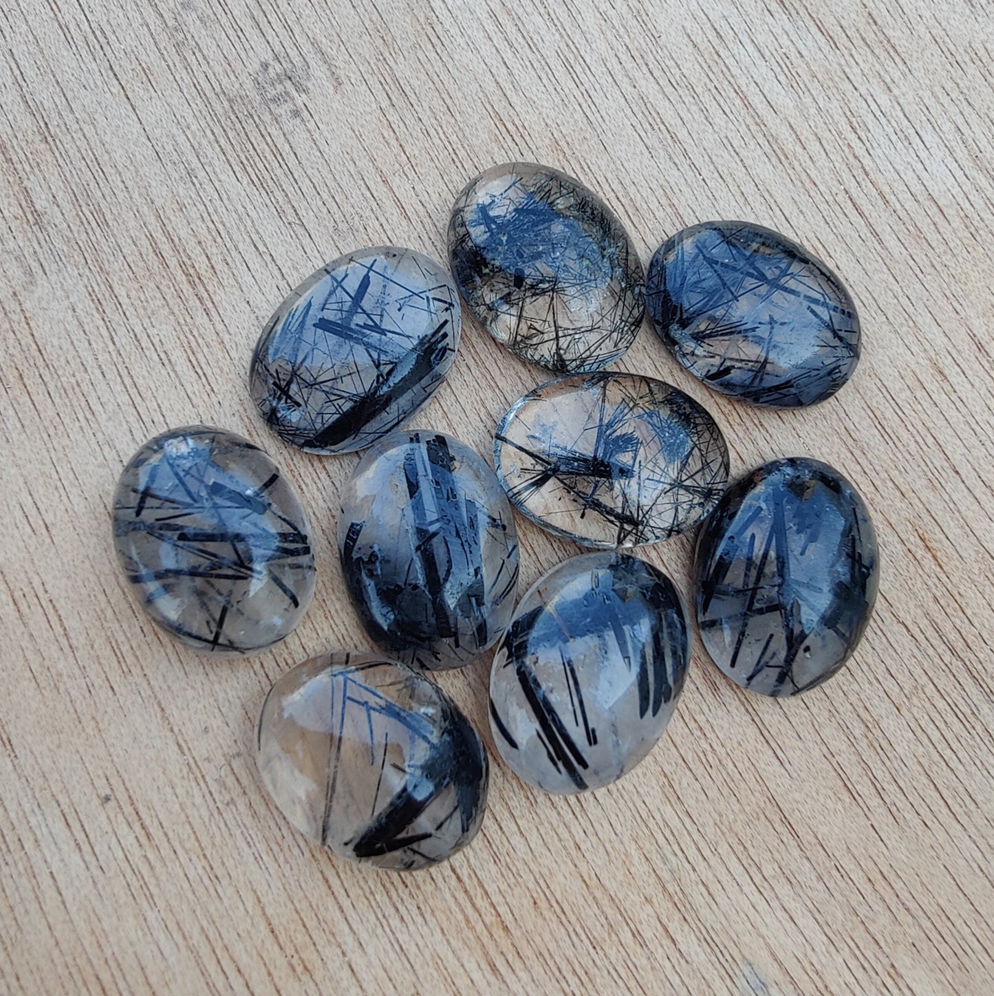 NATURAL BLACK RUTILE OVAL SHAPE CABOCHON FLAT BACK CALIBRATED TOP GRADE GEMSTONES, ALL SIZES AVAILABLE