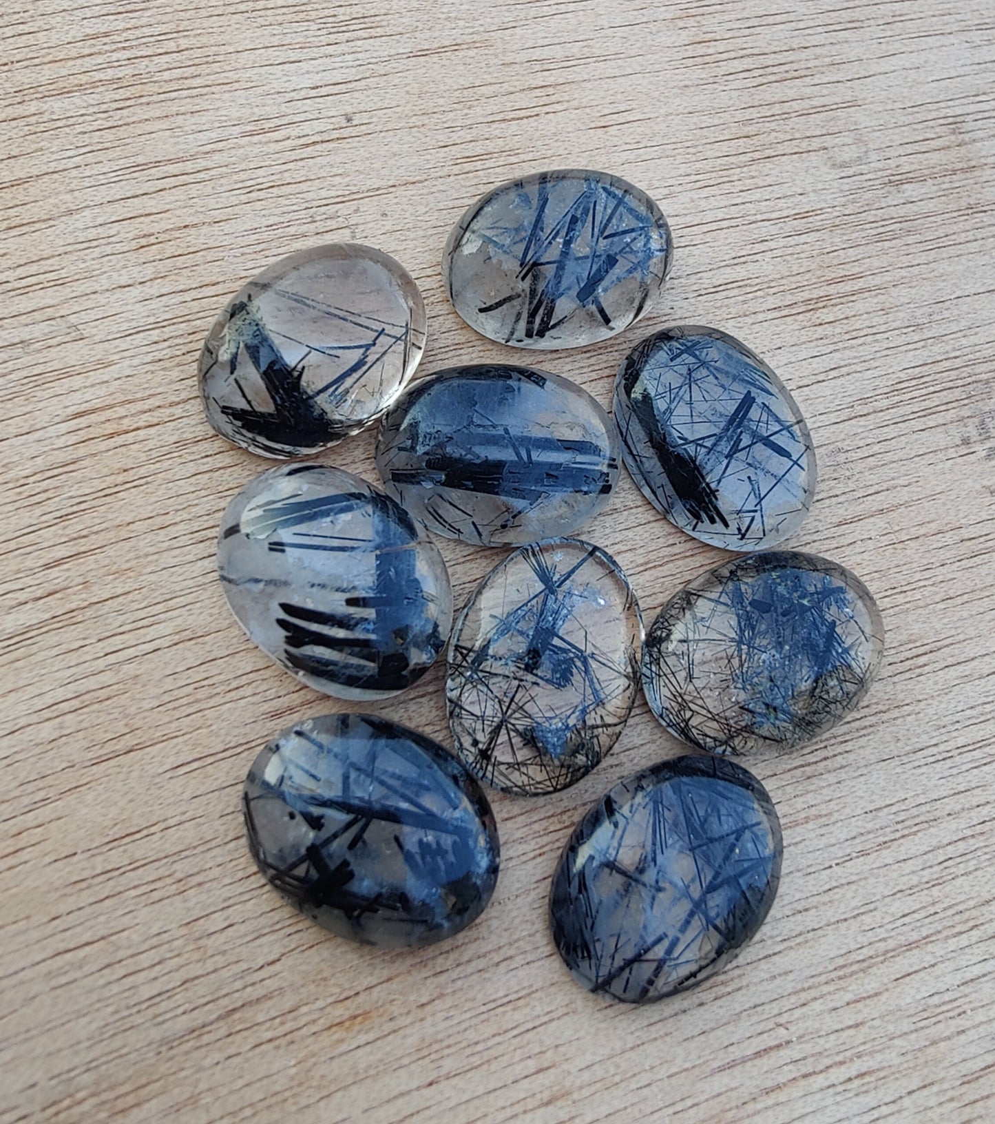NATURAL BLACK RUTILE OVAL SHAPE CABOCHON FLAT BACK CALIBRATED TOP GRADE GEMSTONES, ALL SIZES AVAILABLE