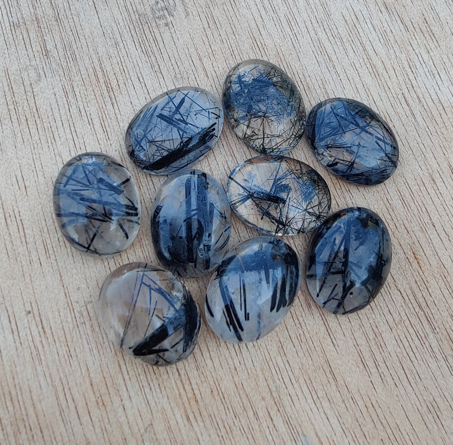 NATURAL BLACK RUTILE OVAL SHAPE CABOCHON FLAT BACK CALIBRATED TOP GRADE GEMSTONES, ALL SIZES AVAILABLE