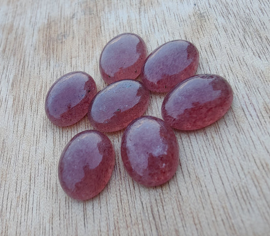 NATURAL STRAWBERRY QUARTZ OVAL SHAPE FLAT BACK CABOCHON AAA+ QUALITY CALIBRATED GEMSTONES, ALL SIZES AVAILABLE