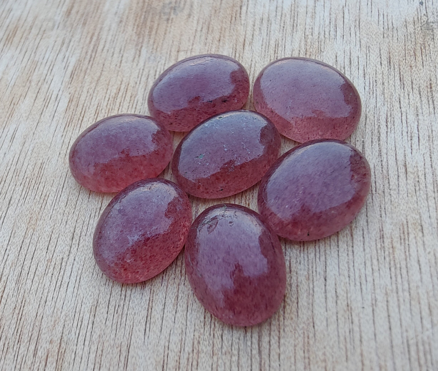 NATURAL STRAWBERRY QUARTZ OVAL SHAPE FLAT BACK CABOCHON AAA+ QUALITY CALIBRATED GEMSTONES, ALL SIZES AVAILABLE
