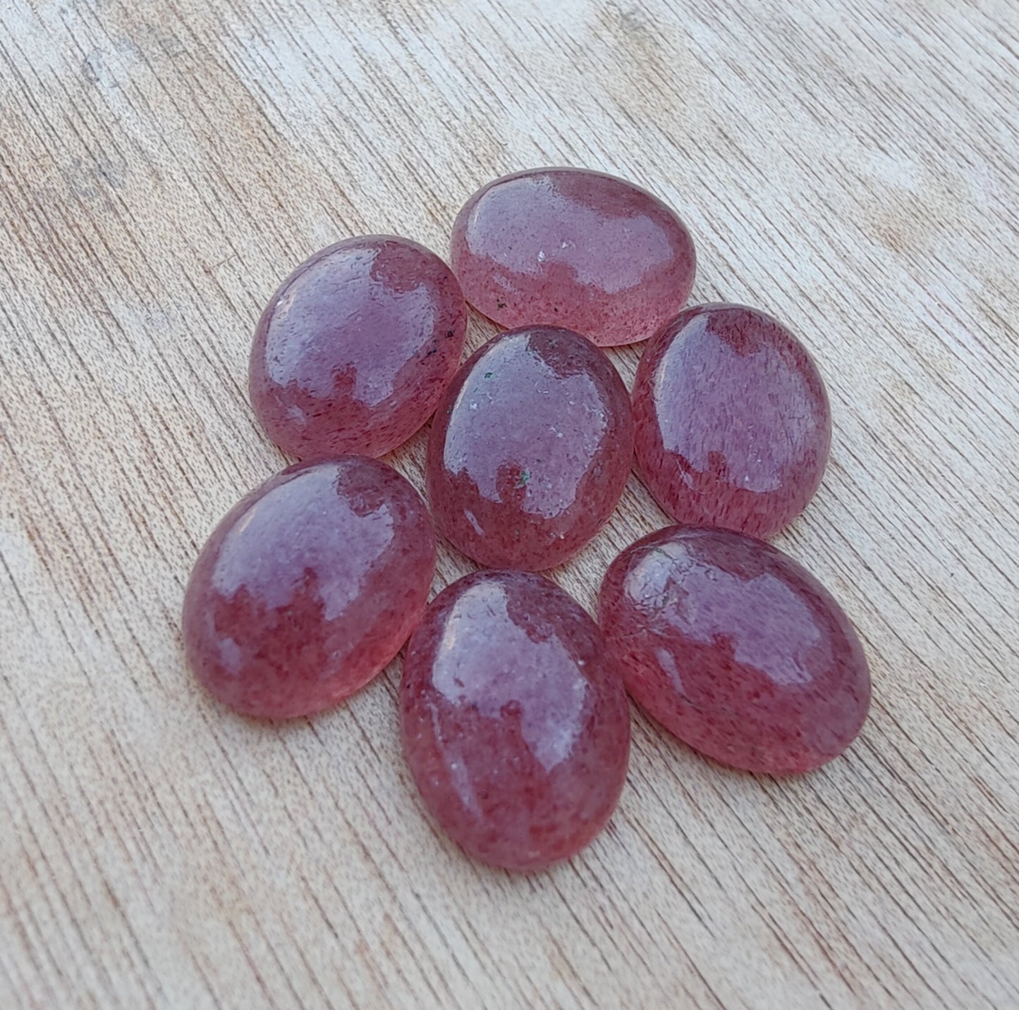 NATURAL STRAWBERRY QUARTZ OVAL SHAPE FLAT BACK CABOCHON AAA+ QUALITY CALIBRATED GEMSTONES, ALL SIZES AVAILABLE
