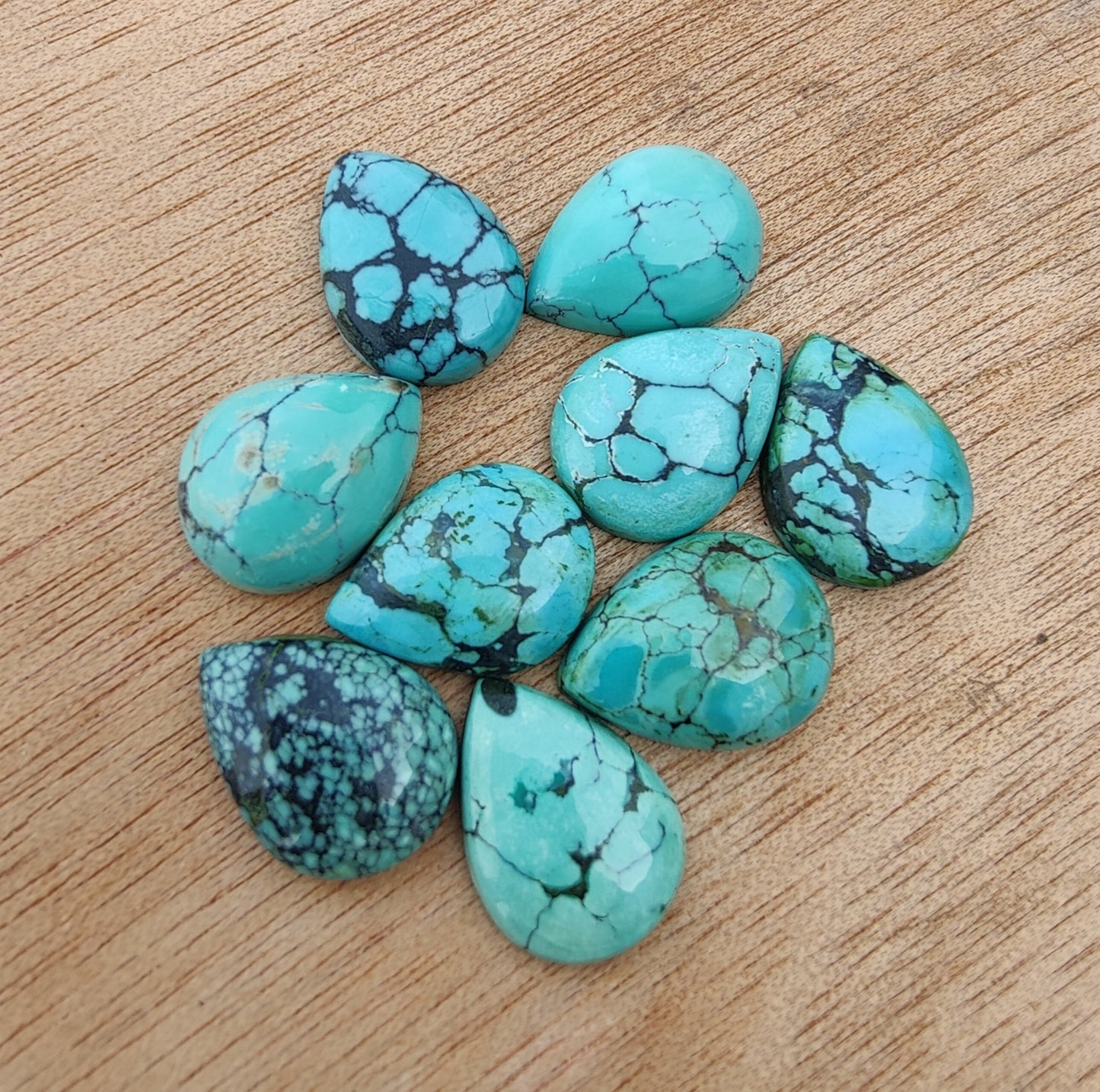 AAA+ QUALITY NATURAL TIBETAN TURQUOISE PEAR SHAPE CABOCHON FLAT BACK CALIBRATED TEAR DROP SHAPE GEMSTONES, ALL SIZES AVAILABLE