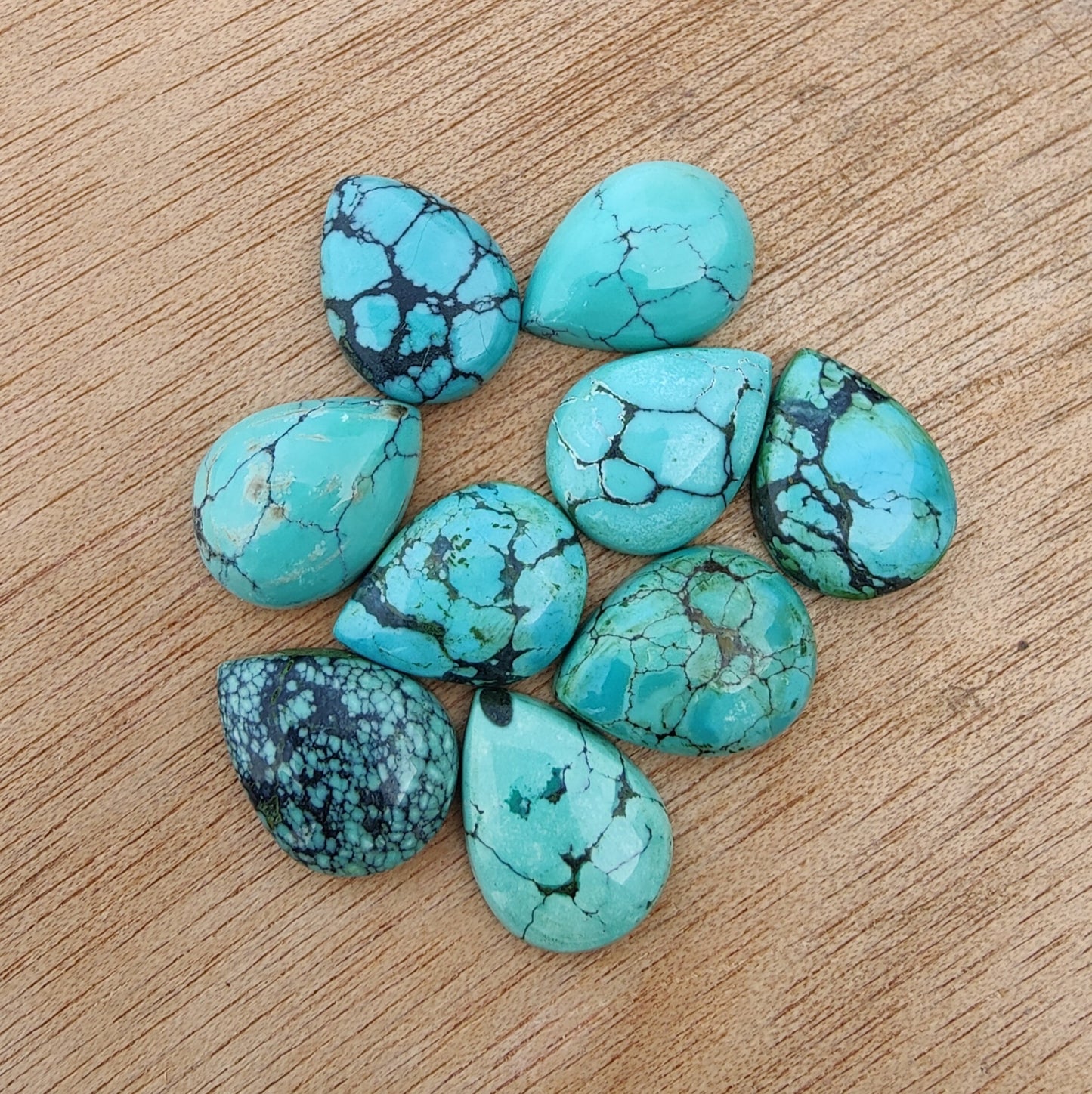 AAA+ QUALITY NATURAL TIBETAN TURQUOISE PEAR SHAPE CABOCHON FLAT BACK CALIBRATED TEAR DROP SHAPE GEMSTONES, ALL SIZES AVAILABLE