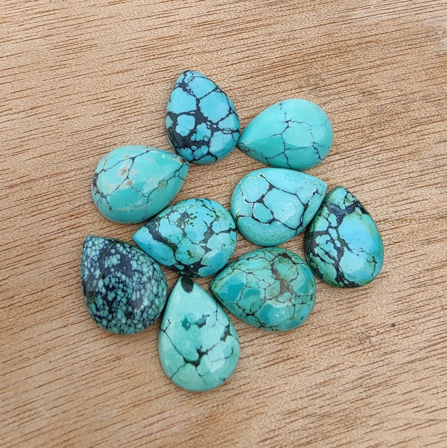 AAA+ QUALITY NATURAL TIBETAN TURQUOISE PEAR SHAPE CABOCHON FLAT BACK CALIBRATED TEAR DROP SHAPE GEMSTONES, ALL SIZES AVAILABLE