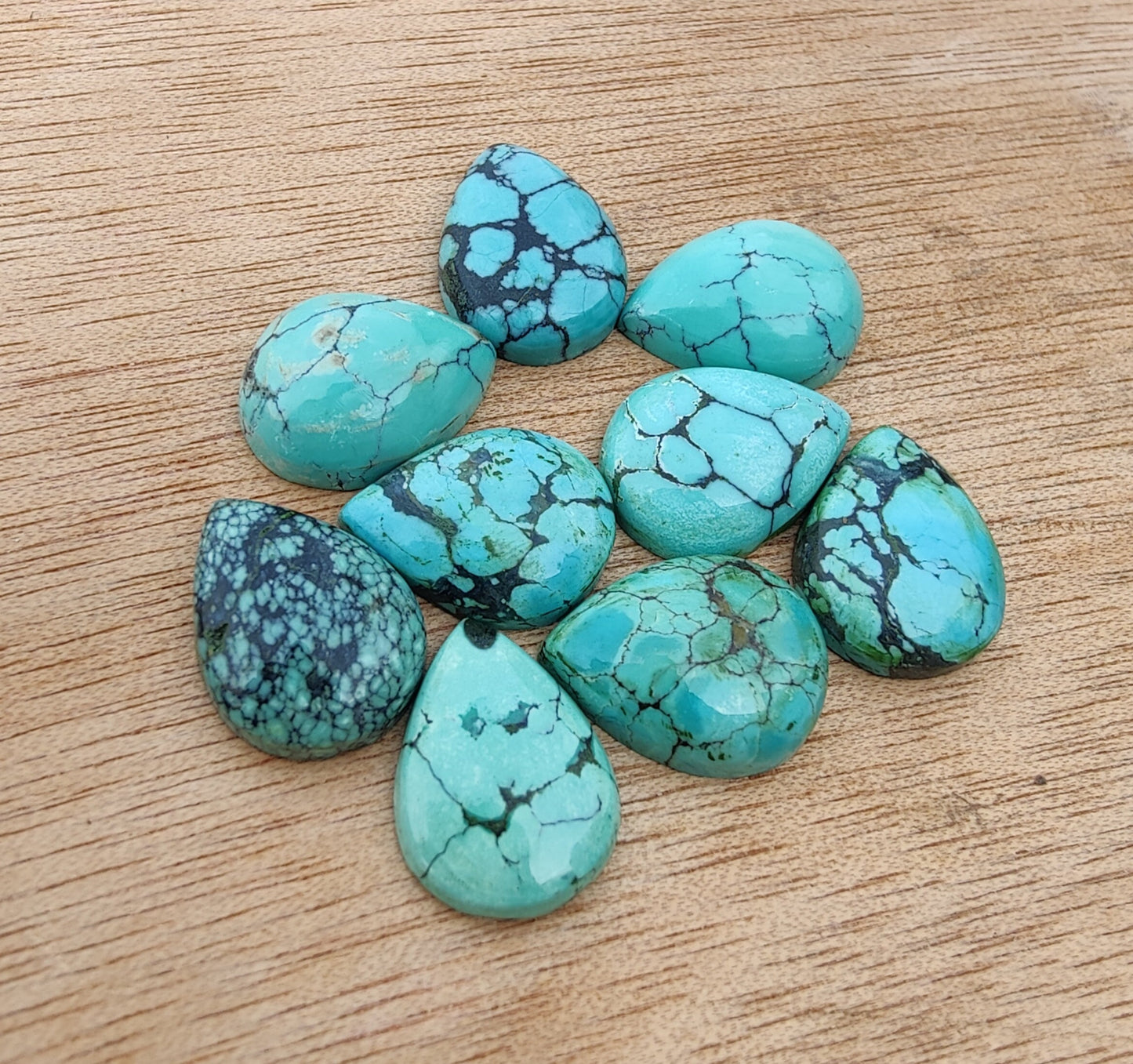 AAA+ QUALITY NATURAL TIBETAN TURQUOISE PEAR SHAPE CABOCHON FLAT BACK CALIBRATED TEAR DROP SHAPE GEMSTONES, ALL SIZES AVAILABLE