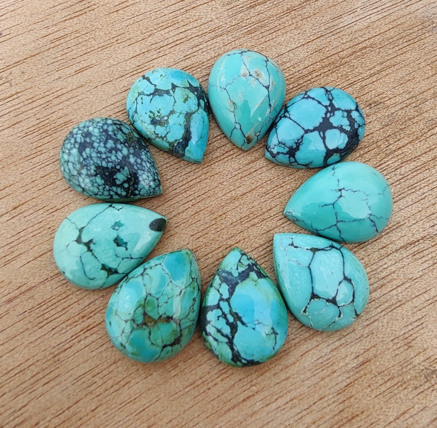 AAA+ QUALITY NATURAL TIBETAN TURQUOISE PEAR SHAPE CABOCHON FLAT BACK CALIBRATED TEAR DROP SHAPE GEMSTONES, ALL SIZES AVAILABLE