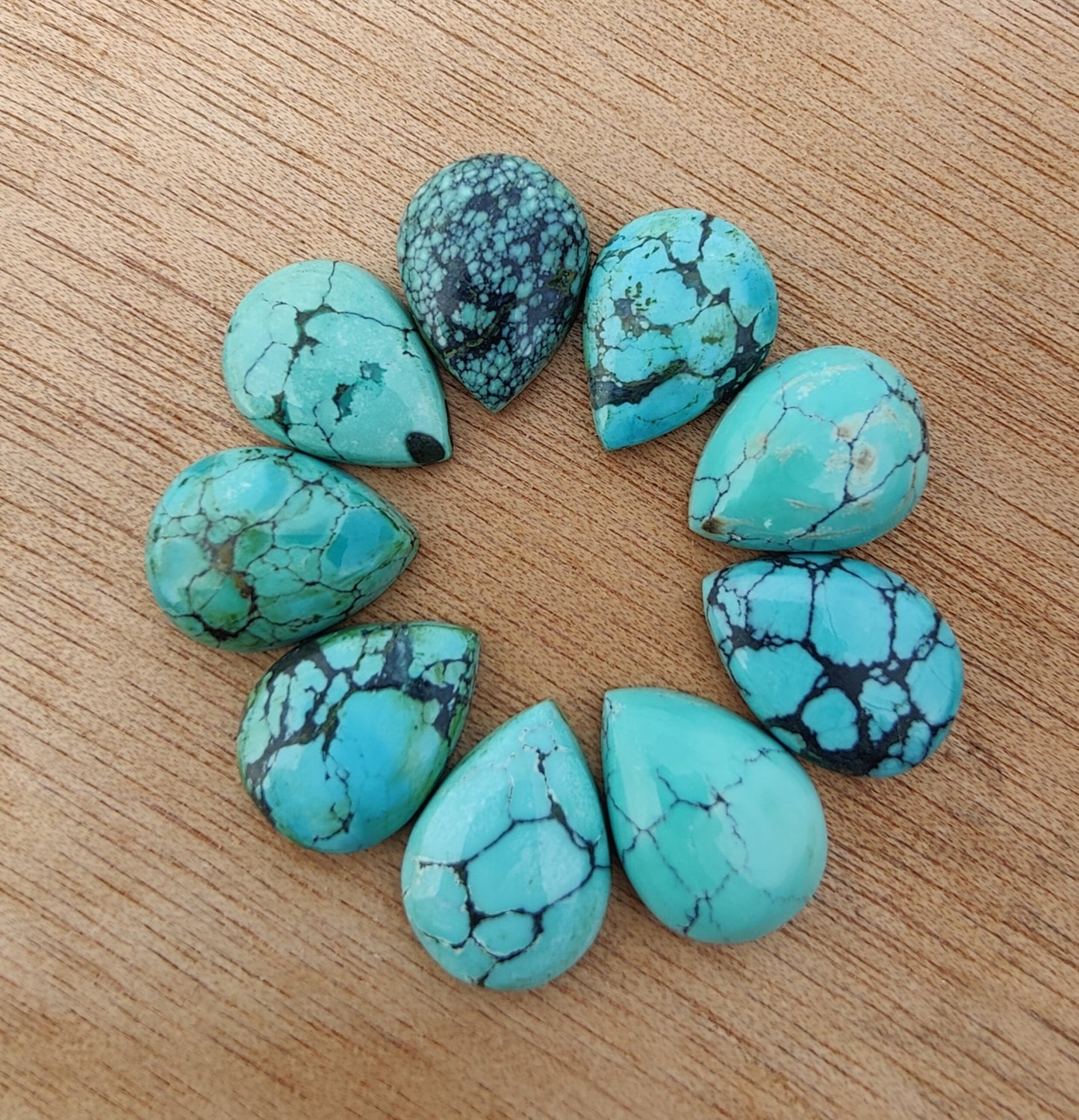 AAA+ QUALITY NATURAL TIBETAN TURQUOISE PEAR SHAPE CABOCHON FLAT BACK CALIBRATED TEAR DROP SHAPE GEMSTONES, ALL SIZES AVAILABLE