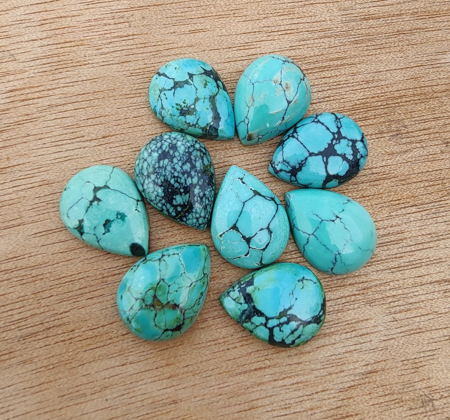 AAA+ QUALITY NATURAL TIBETAN TURQUOISE PEAR SHAPE CABOCHON FLAT BACK CALIBRATED TEAR DROP SHAPE GEMSTONES, ALL SIZES AVAILABLE