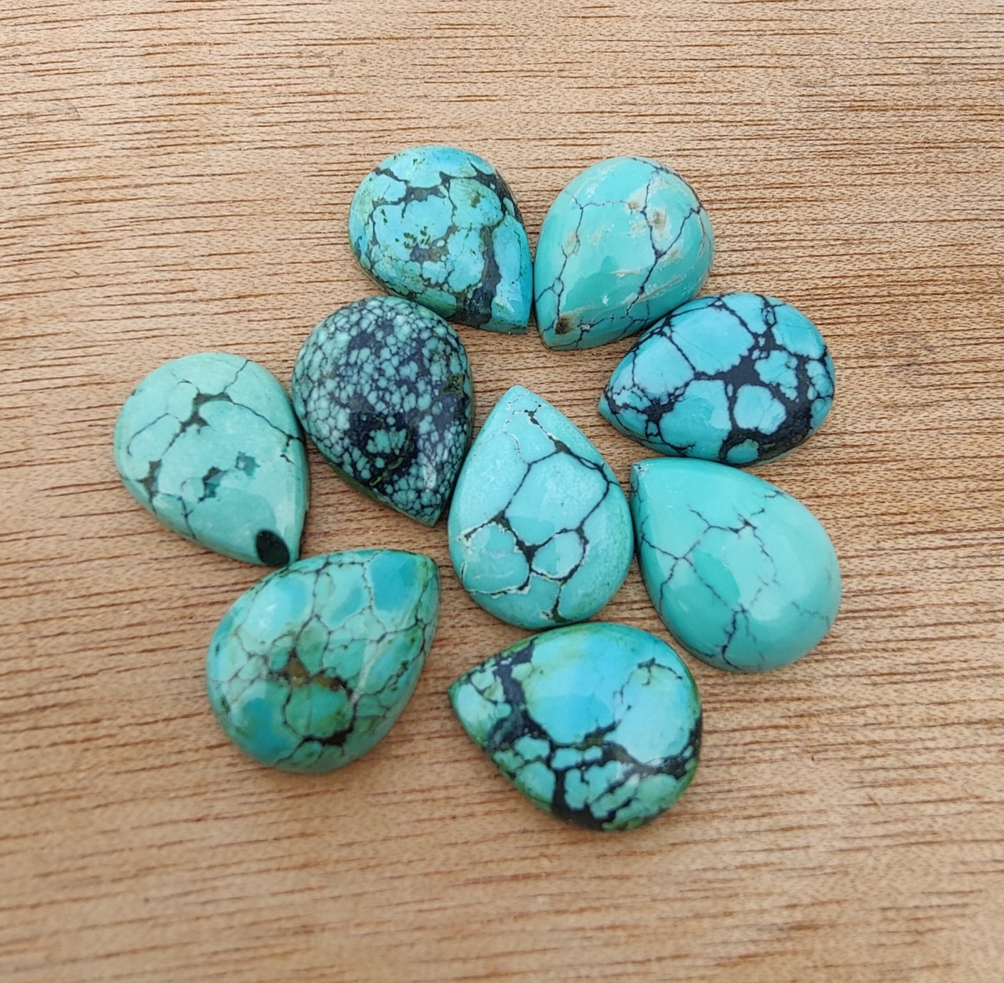 AAA+ QUALITY NATURAL TIBETAN TURQUOISE PEAR SHAPE CABOCHON FLAT BACK CALIBRATED TEAR DROP SHAPE GEMSTONES, ALL SIZES AVAILABLE