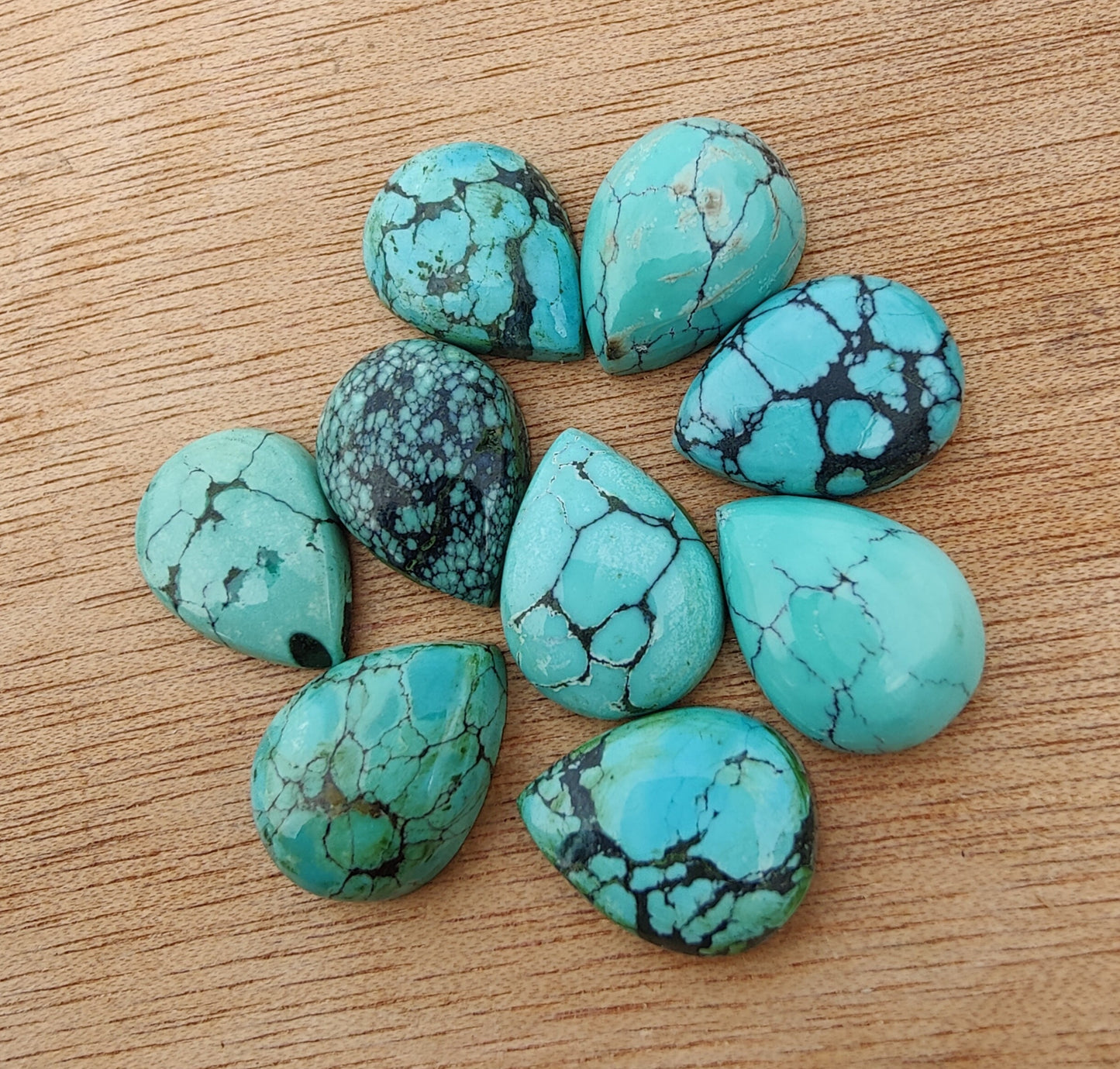 AAA+ QUALITY NATURAL TIBETAN TURQUOISE PEAR SHAPE CABOCHON FLAT BACK CALIBRATED TEAR DROP SHAPE GEMSTONES, ALL SIZES AVAILABLE