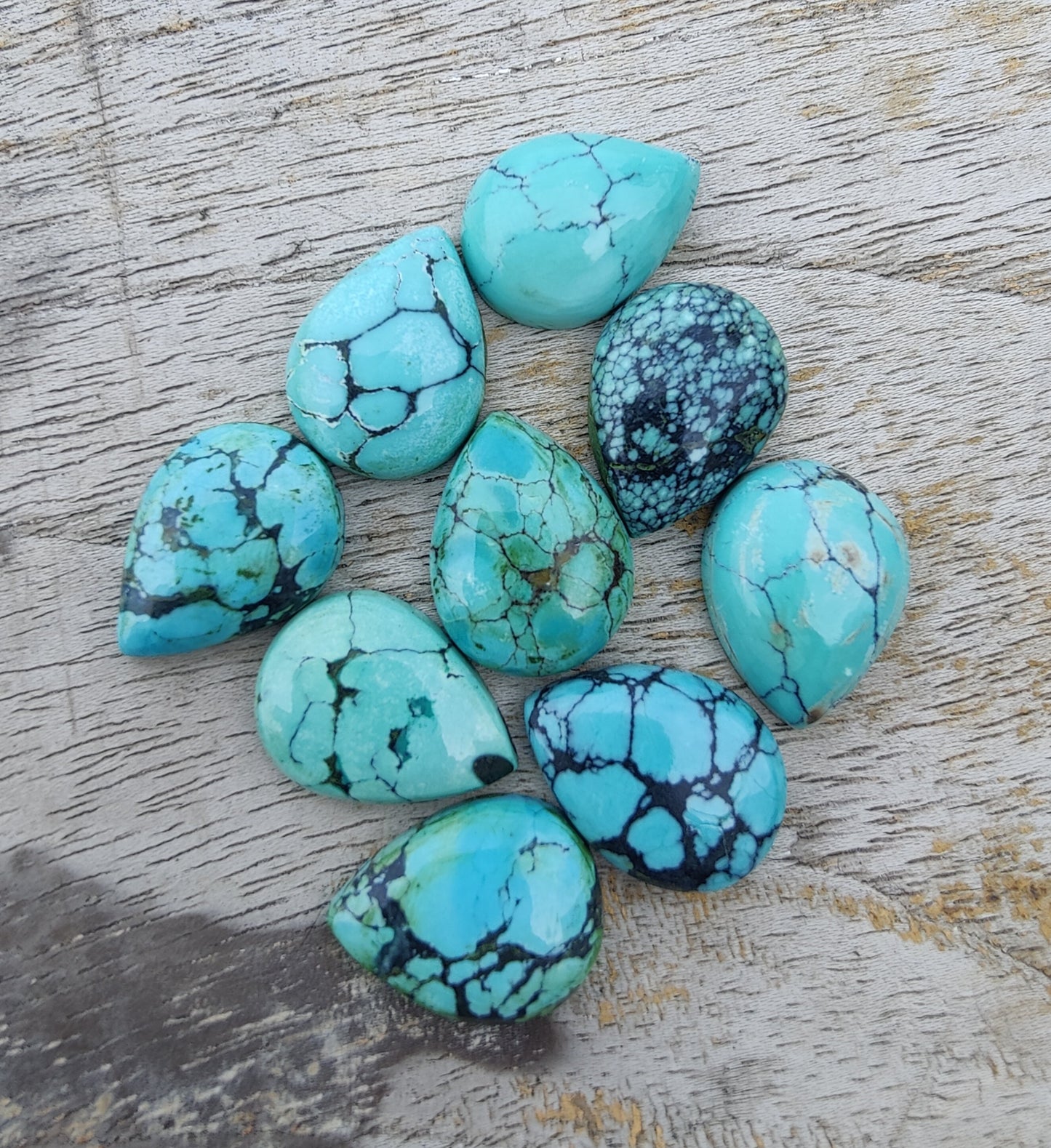 AAA+ QUALITY NATURAL TIBETAN TURQUOISE PEAR SHAPE CABOCHON FLAT BACK CALIBRATED TEAR DROP SHAPE GEMSTONES, ALL SIZES AVAILABLE